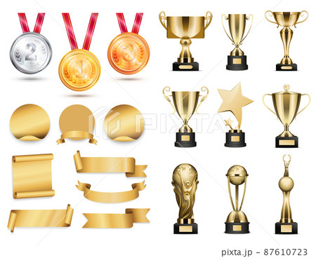 Medals and Cups Icons Color Vector Illustration Medals and Cups Icons Color Vector Illustration 87610723