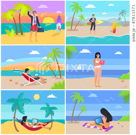 Freelance Distant Work and Rest on Summer Beach 87611571