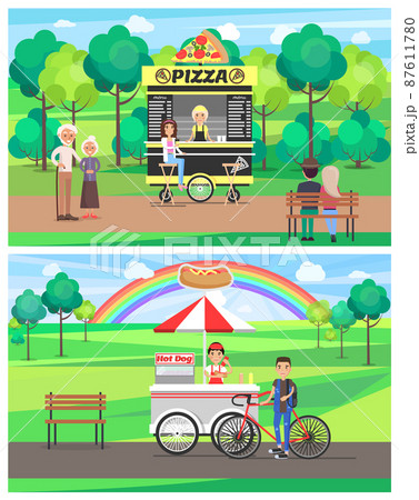 Street Food in Bright Summer Park Vector Banner Street Food in Bright Summer Park Vector Banner 87611780
