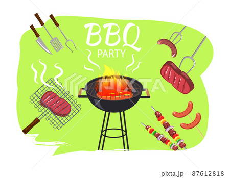 Barbecue Party and Meal Poster Vector Illustration Barbecue Party and Meal Poster Vector Illustration 87612818