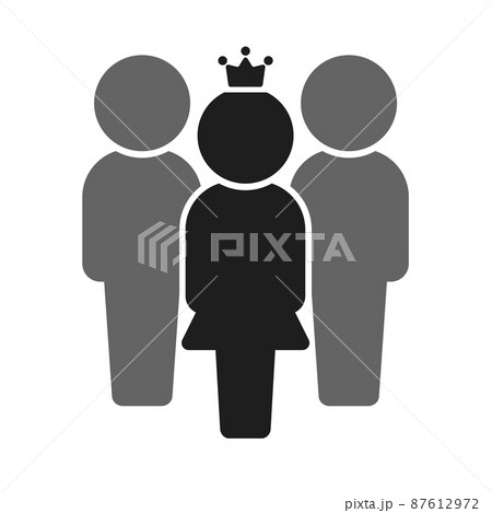 王冠をかぶった女性と後ろに立つ2人のアイコン・ピクトグラム - 女王様・リーダー・守られるイメージ 87612972