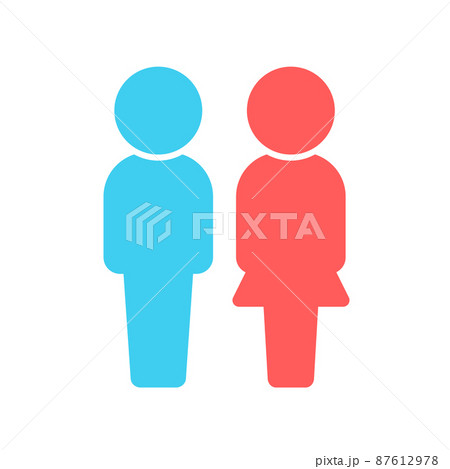 立っている男女2人の青と赤のアイコン ピクトグラム カップル 夫婦 父母 トイレのイメージ素材のイラスト素材