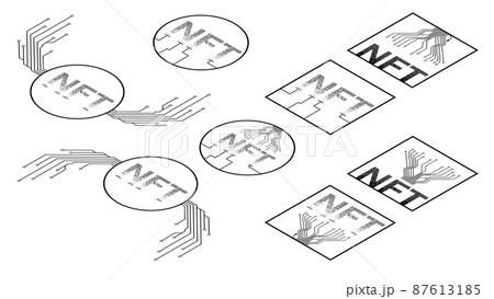 Set of Isometric icons NTF non fungible token isolated on white. Website design element. Set of Isometric icons NTF non fungible token isolated on white. Website design element. 87613185