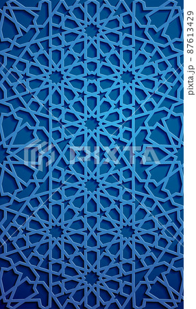 Islamic ornament vector , persian motiff . 3d ramadan islamic round pattern elements . Geometric circular ornamental arabic symbol vector . Blue background Islamic ornament vector , persian motiff . 3d ramadan islamic round pattern elements . Geometric circular ornamental arabic symbol vector . Blue background 87613429