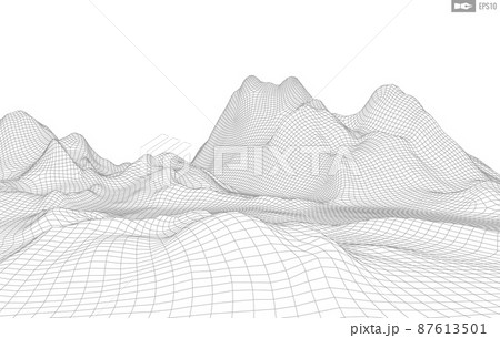 Wireframe landscape on white background. Abstract geometric vector technology background. 3d vector digital background. 87613501