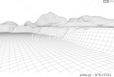 Wireframe landscape on white background. Abstract geometric vector technology background. 3d vector digital background. 87613502