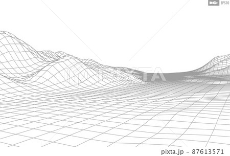 Wireframe landscape on white background. Abstract geometric vector technology background. 3d vector digital background. 87613571