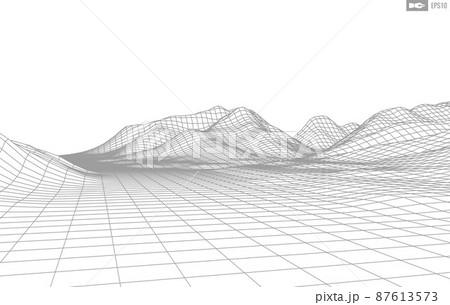 Wireframe landscape on white background. Abstract geometric vector technology background. 3d vector digital background. 87613573