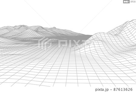 Wireframe landscape on white background. Abstract geometric vector technology background. 3d vector digital background. Wireframe landscape on white background. Abstract geometric vector technology background. 3d vector digital background. 87613626