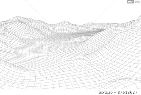 Wireframe landscape on white background. Abstract geometric vector technology background. 3d vector digital background. Wireframe landscape on white background. Abstract geometric vector technology background. 3d vector digital background. 87613627
