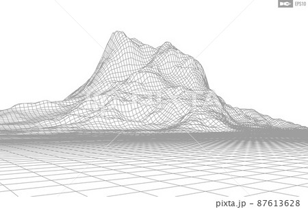 Wireframe landscape on white background. Abstract geometric vector technology background. 3d vector digital background. 87613628
