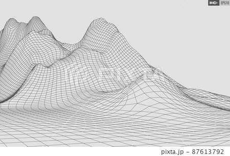 Wireframe landscape on white background. Abstract geometric vector technology background. 3d vector digital background. 87613792
