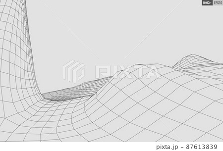 Wireframe landscape on white background. Abstract geometric vector technology background. 3d vector digital background. 87613839