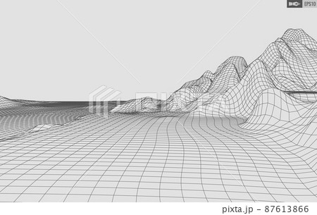 Wireframe landscape on white background. Abstract geometric vector technology background. 3d vector digital background. 87613866