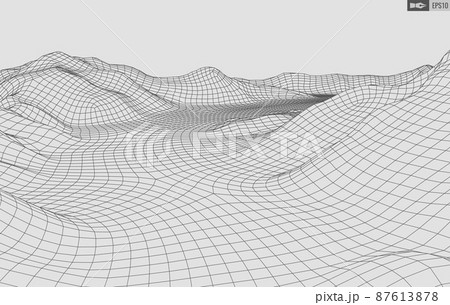 Wireframe landscape on white background. Abstract geometric vector technology background. 3d vector digital background. 87613878