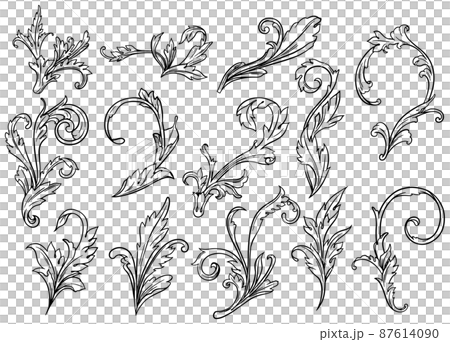 Hand-painted monochrome ivy pattern set vector material 87614090