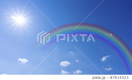 虹のかかった鮮やかな青空と太陽の光_wide_10 虹のかかった鮮やかな青空と太陽の光_wide_10 87614323