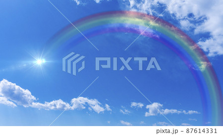 虹のかかった鮮やかな青空と太陽の光_wide_20 虹のかかった鮮やかな青空と太陽の光_wide_20 87614331