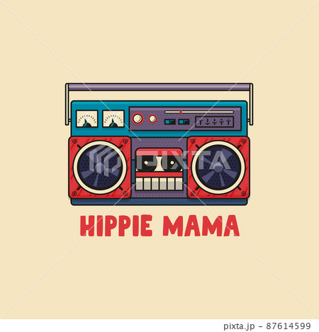 Picture of retro boombox and Hippie Mama phrase Picture of retro boombox and Hippie Mama phrase 87614599