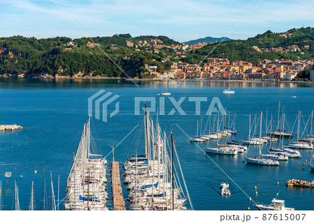 Port of Lerici town and San Terenzo village - Gulf of La Spezia Italy Port of Lerici town and San Terenzo village - Gulf of La Spezia Italy 87615007