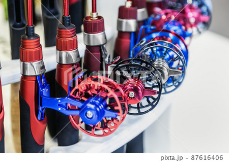 fishing inertia reel for winter fishing in a fishing shop 87616406