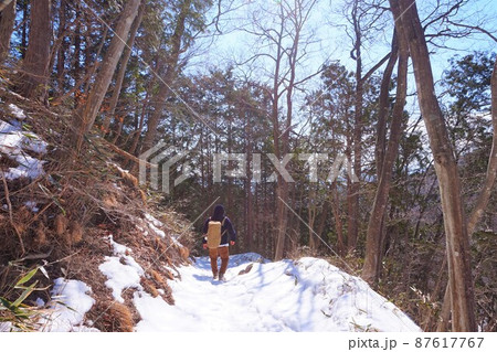 雪道　雪山　滝沢の不動滝　不動大滝　群馬県指定名勝　赤城山　爆布　滝　氷瀑 87617767