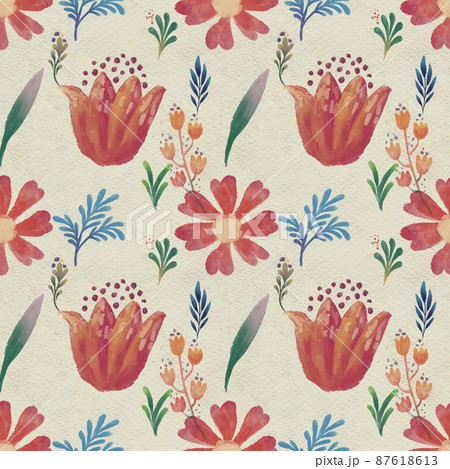 Seamless abstract floral pattern. Flowers texture on watercolor paper background 87618613