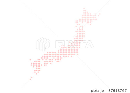 桜のようなピンク色のドットで描いた日本地図・日本列島 - 桜前線・春のイメージ素材