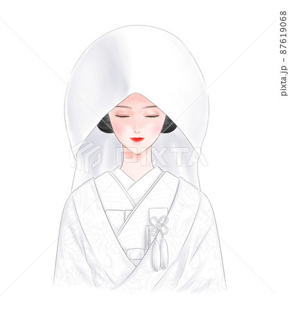 綿帽子と白無垢の花嫁(白背景) 87619068