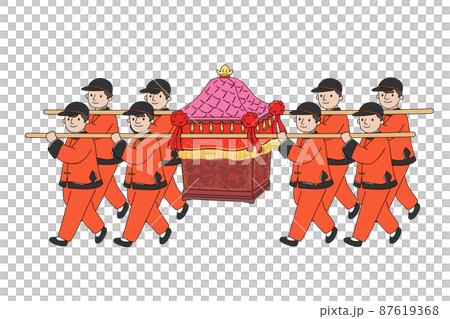 Religious procession with eight people carrying mikoshi 87619368