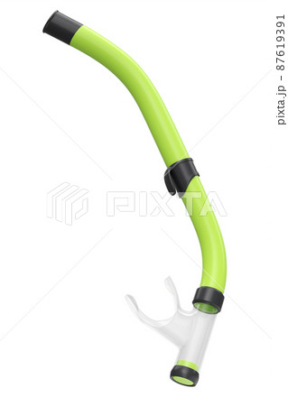 Green snorkel for diving and swimming in the pool isolated on white background. 3d render of scuba diving and snorkeling equipment for summer holidays Green snorkel for diving and swimming in the pool isolated on white background. 3d render of scuba diving and snorkeling equipment for summer holidays 87619391