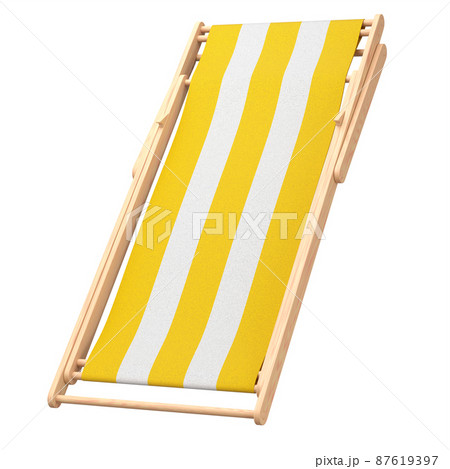 Yellow striped beach chair isolated on white background. 3d rendering of beach and ocean vacations and summer getaways 87619397