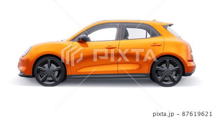 Orange cute little electric hatchback car. 3D illustration. 87619621