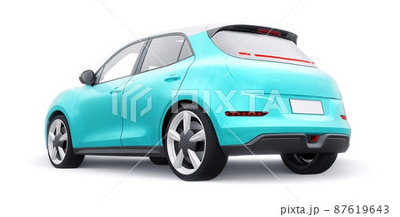 a cute little electric hatchback car. 3D illustration. a cute little electric hatchback car. 3D illustration. 87619643