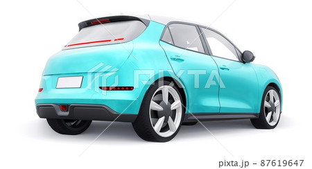 a cute little electric hatchback car. 3D illustration. a cute little electric hatchback car. 3D illustration. 87619647