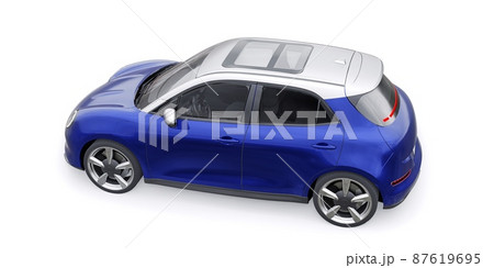 Blue cute little electric hatchback car. 3D illustration. 87619695