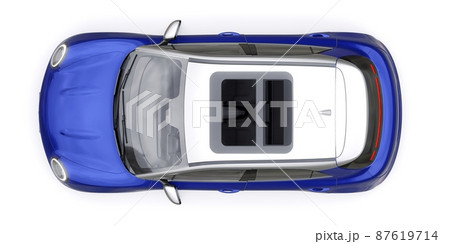 Blue cute little electric hatchback car. 3D illustration. Blue cute little electric hatchback car. 3D illustration. 87619714