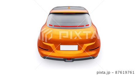 Orange cute little electric hatchback car. 3D illustration. Orange cute little electric hatchback car. 3D illustration. 87619761