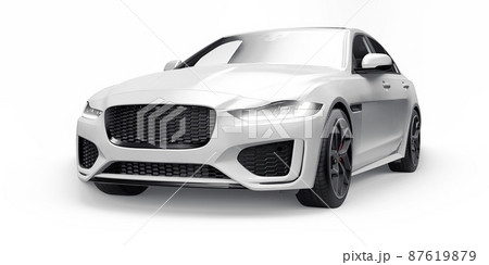White Premium sports sedan. 3D illustration 87619879