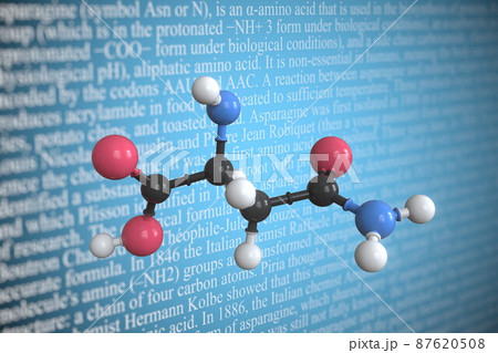 Molecular model of asparagine, 3D rendering 87620508