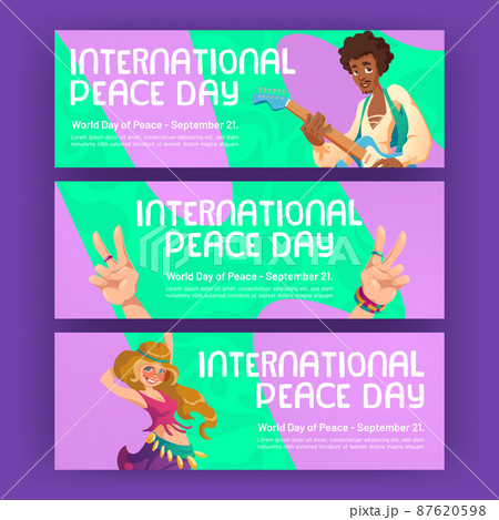 International peace day banners with hippie people International peace day banners with hippie people 87620598
