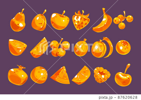 Gold fruit and berries icons for game interface 87620628