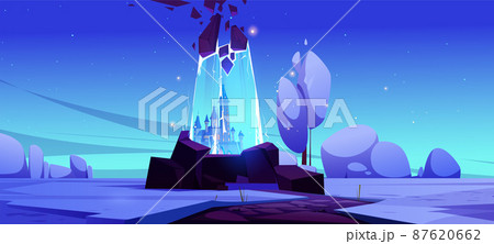 Magic portal with fairytale castle in blue glow 87620662