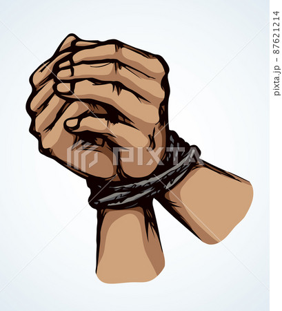 Roped bound hands. Vector drawing Roped bound hands. Vector drawing 87621214