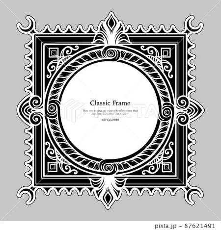Baroque frame decor. Detailed rich ornament graphic line art. 87621491