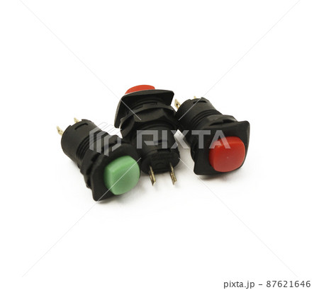 Electronic components. Electric switch 220 volts isolated on white background Electronic components. Electric switch 220 volts isolated on white background 87621646