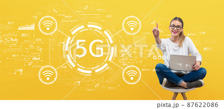 5G network with young woman 5G network with young woman 87622086