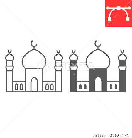 Mosque line and glyph icon 87622174