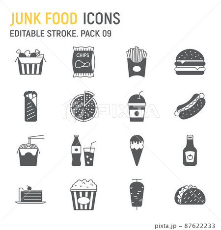 Junk food glyph icon set Junk food glyph icon set 87622233