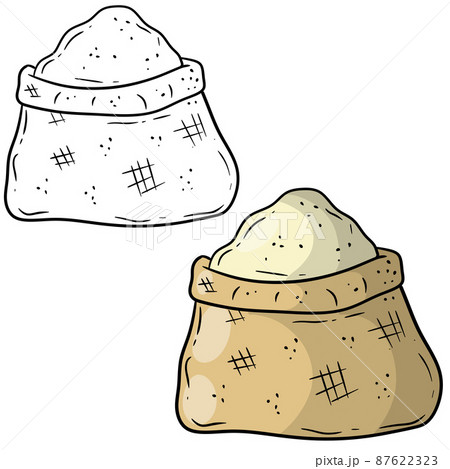 Canvas burlap bag. pile of wheat. Cartoon drawn illustration. Canvas burlap bag. pile of wheat. Cartoon drawn illustration. 87622323